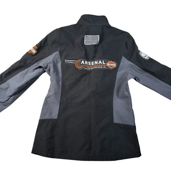 Harley Davidson Soft Shell Jacket Ladies Sz S Black Grey biker Staff Streetwear‎ - Picture 3 of 10